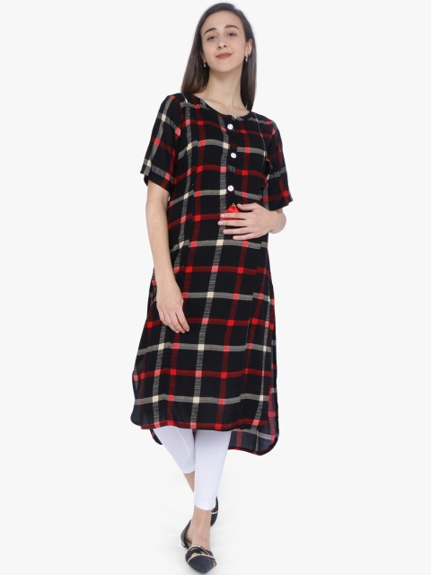 

MomToBe Women Black & Red Checked A-Line Maternity Nursing Kurta