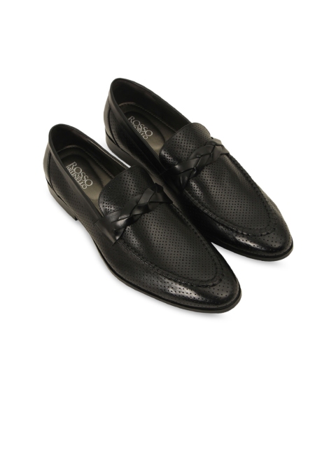 

ROSSO BRUNELLO Men Black Textured Formal Leather Loafers