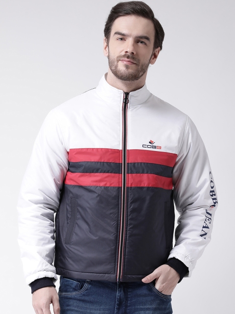 

COBB Men White & Navy Blue Colourblocked Puffer Jacket