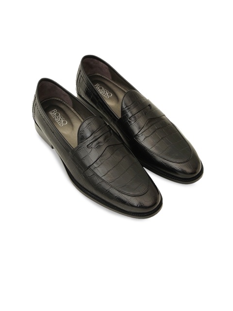 ROSSO BRUNELLO Men Black Textured Formal Leather Penny Loafers