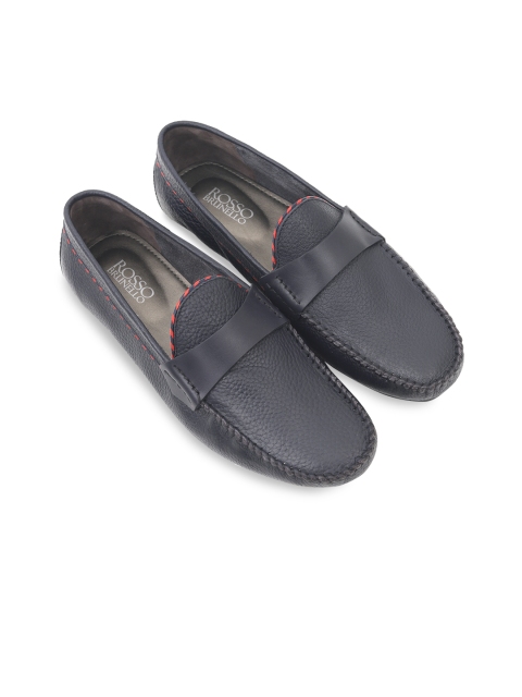 

ROSSO BRUNELLO Men Navy Blue Solid Leather Driving Shoes