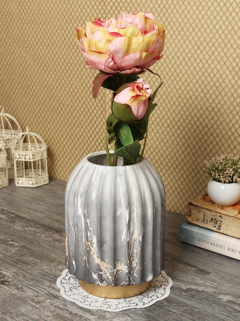 

House Of Accessories Grey & Gold-Toned Ceramic Flower Vase