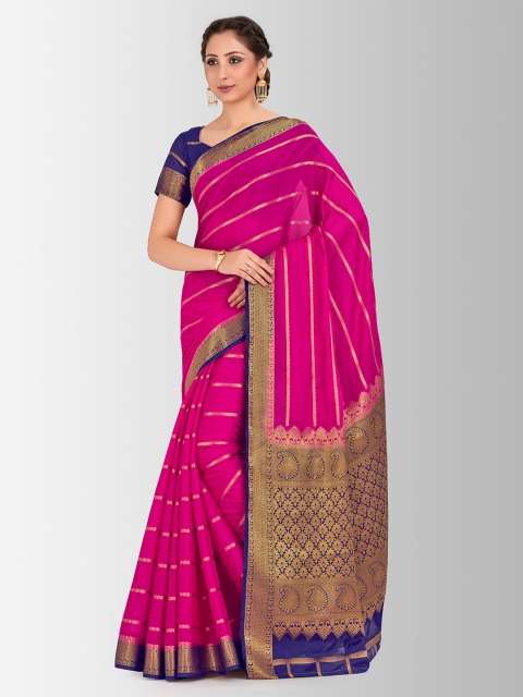 

MIMOSA Pink Poly Crepe Striped Mysore Silk Saree
