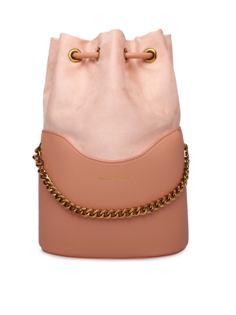 

Diana Korr Peach-Coloured & Tan Brown Colourblocked Sling Bag