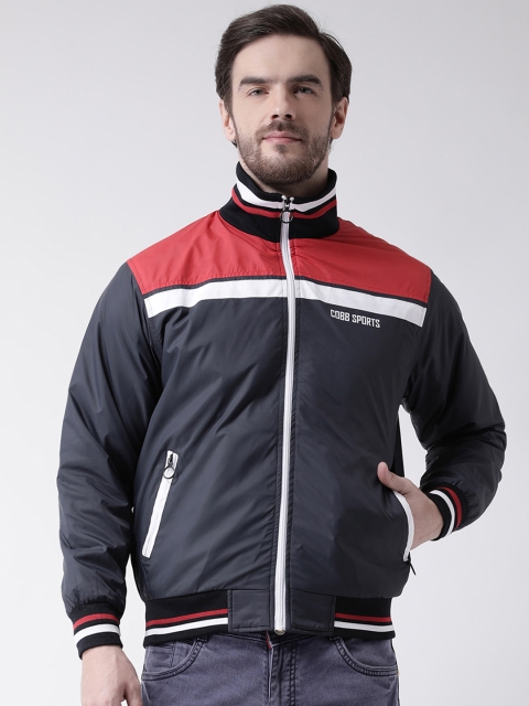 

COBB Men Navy Blue & Red Colourblocked Puffer Jacket