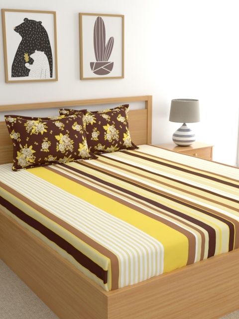 

Home Ecstasy Brown Striped 140 TC Cotton 1 Queen Bedsheet with 2 Pillow Covers