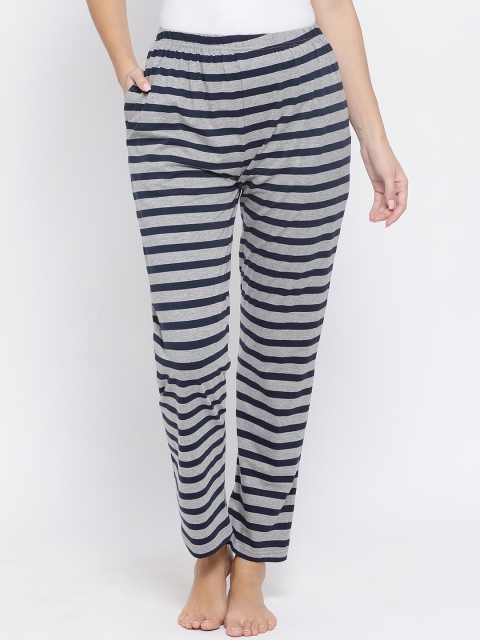 

Clovia Women Grey & Navy Blue Striped Lounge Pants LB0175P01S
