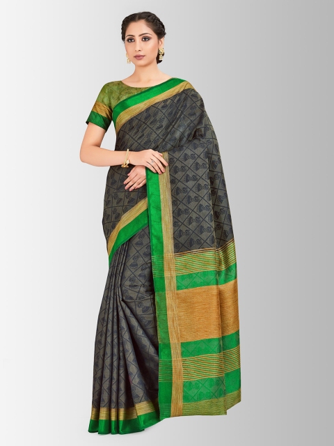 MIMOSA Black & Green Art Silk Woven Design Banarasi Saree