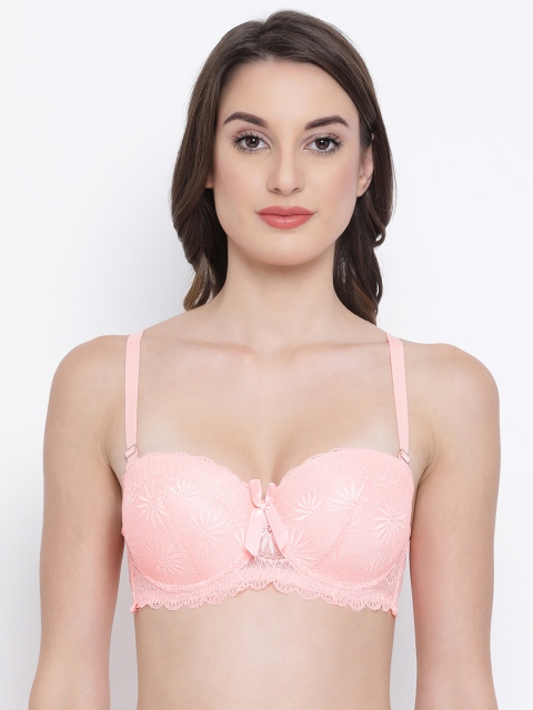 

Clovia Orange Lace Padded Wired Balconette PushUp Bra BR1990P1634B