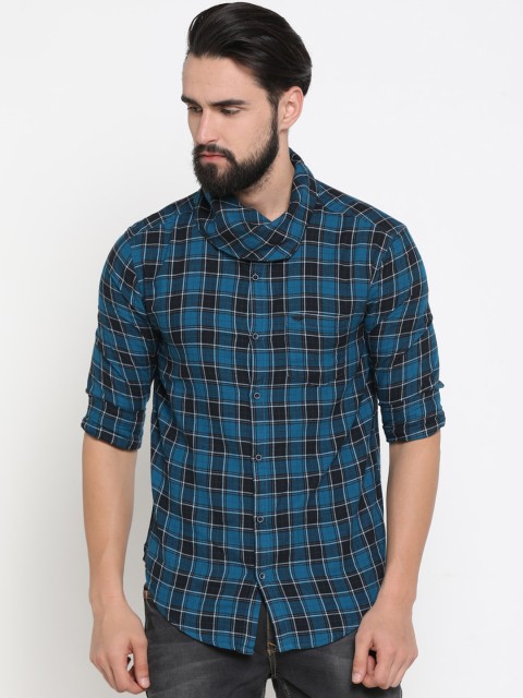 

SHOWOFF Men Blue & Black Slim Fit Checked Casual Shirt