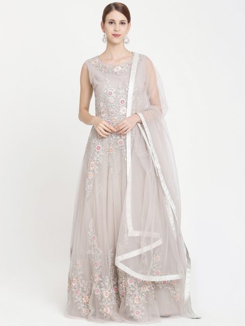 

Koskii Women Grey Zariwork Embroidered Maxi Dress