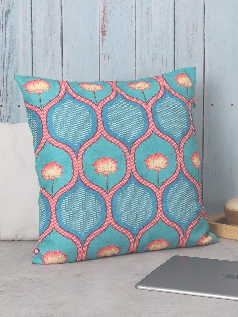 

India Circus by Krsnaa Mehta Teal Blue Single Floral Square Cushion Cover