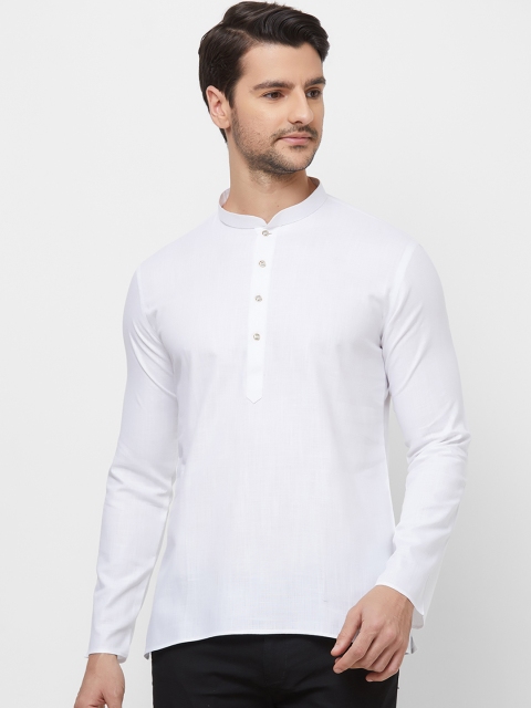 

N Dot Men White Solid Straight Kurta