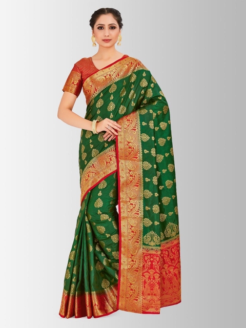 

MIMOSA Green & Red Art Silk Woven Design Kanjeevaram Saree