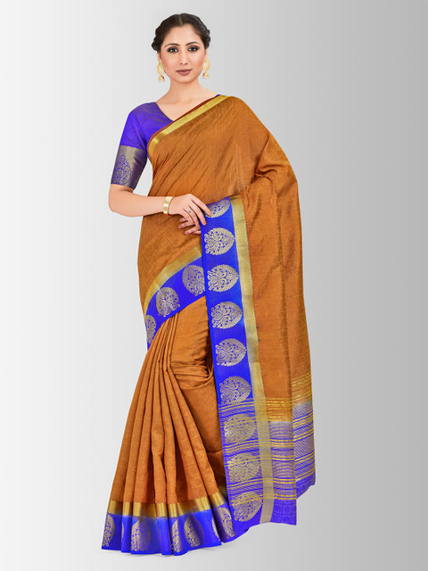

MIMOSA Brown Art Silk Striped Kanjeevaram Saree