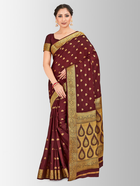 

MIMOSA Burgundy Poly Crepe Embellished Mysore Silk Saree