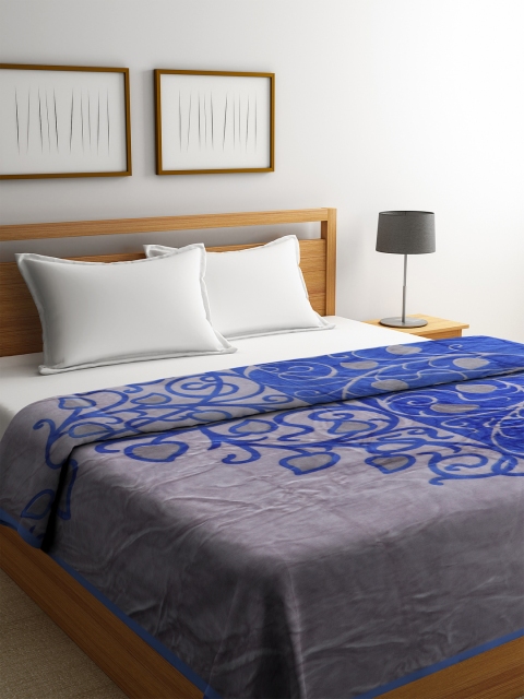 

BOMBAY DYEING Blue & Grey Ethnic Motifs Heavy Winter 600 GSM Double Bed Blanket