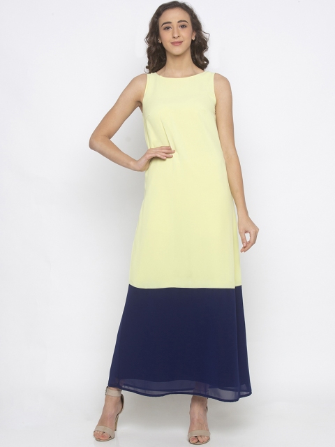 

Iti Women Yellow & Navy Blue Colourblocked Maxi Dress
