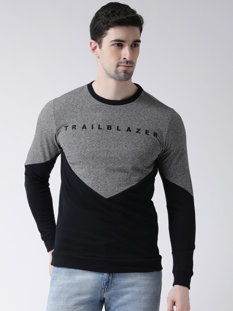 Leo Sansini Men Grey Melange & Black Colourblocked Sweatshirt
