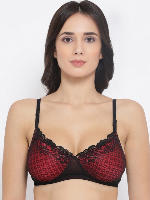 

Clovia Black & Maroon Lace Non-Wired Lightly Padded Everyday Bra BR1879P1332B