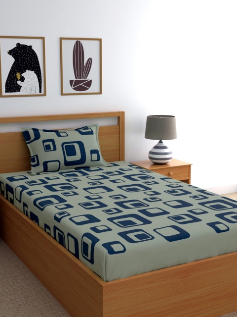 

Home Ecstasy Grey & Blue Geometric 140 TC Cotton 1 Queen Bedsheet with 1 Pillow Covers