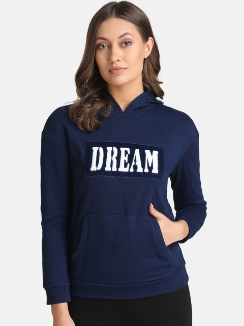 

Kazo Women Navy Blue Printed Hooded Sweatshirt