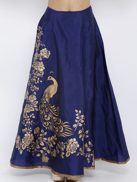 

Ira Soleil Women Blue & Gold-Toned Floral Printed Flared Maxi Skirt
