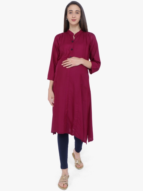

MomToBe Women Maroon Solid A-Line Maternity Nursing Kurta