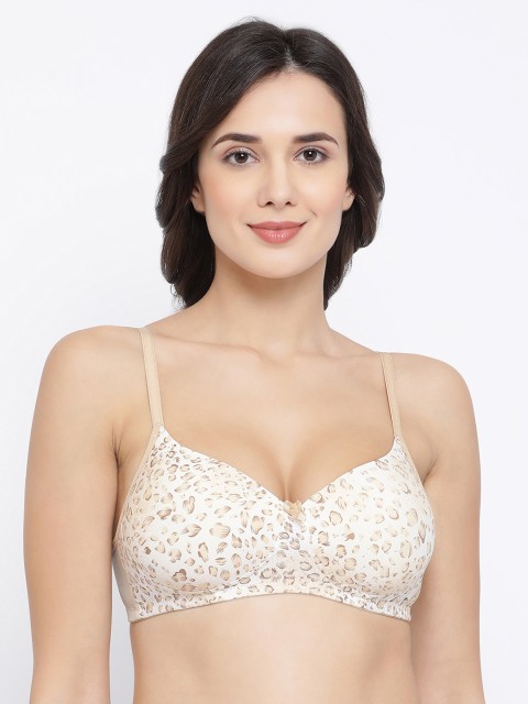 

Clovia White & Beige Printed Non-Wired Lightly Padded T-shirt Bra BR1277A2432B