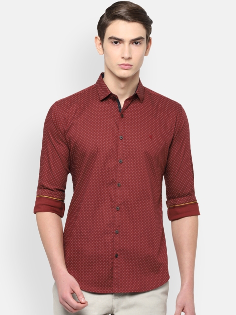 

V Dot Men Maroon & White Skinny Fit Printed Casual Shirt