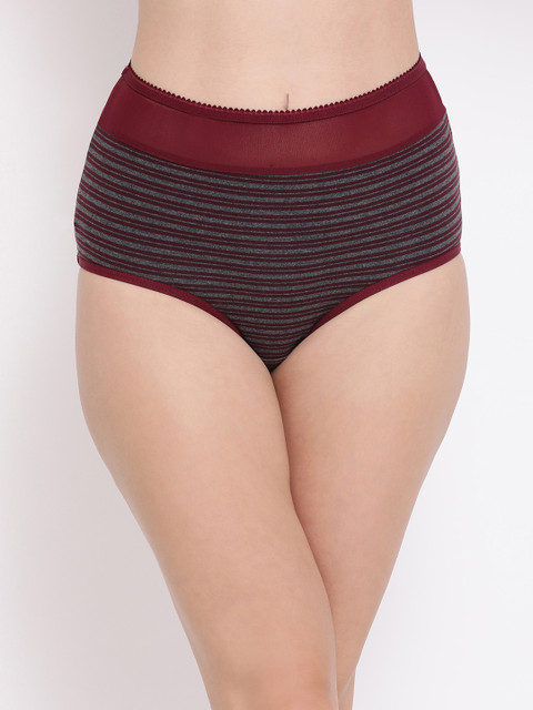 

Clovia Women Maroon & Charcoal Grey Striped High-Rise Hipster Brief PN3332T15S