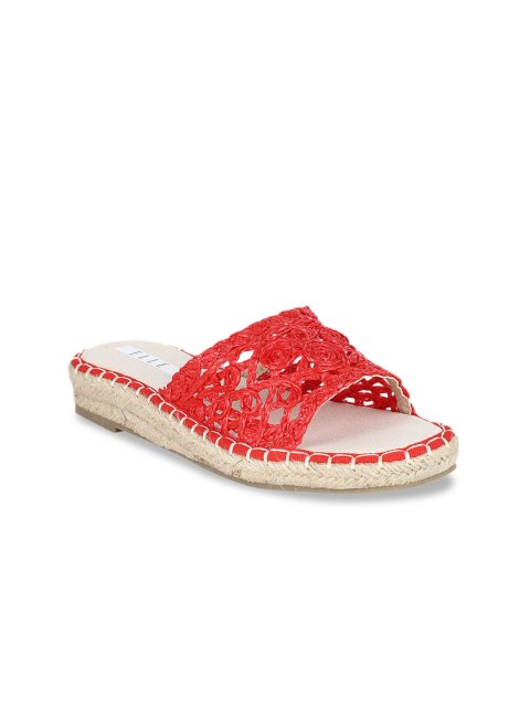 

ELLE Women Pink Woven Design Open Toe Flats