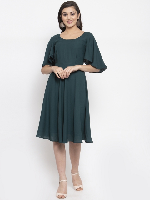 

Just Wow Women Green Solid Fit and Flare Dress