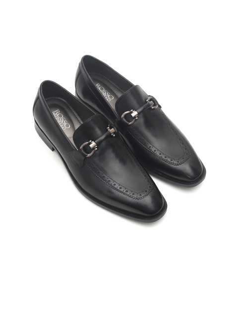 

ROSSO BRUNELLO Men Black Solid Formal Leather Horsebit Loafers