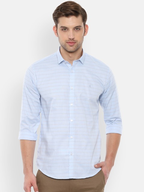 

V Dot Men Blue & Grey Slim Fit Striped Casual Shirt