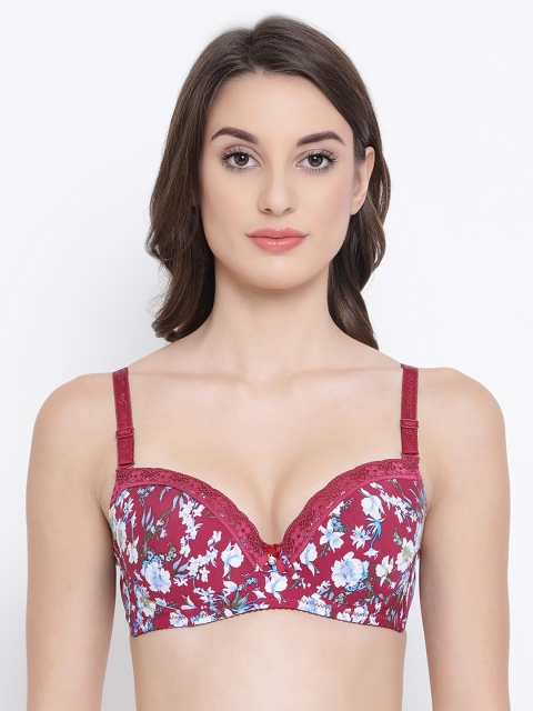 

Clovia Maroon Printed Underwired Lightly Padded T-shirt Bra BR1984P0934B