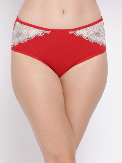 

Clovia Women Red & Off White Solid Mid Waist Hipster Briefs PN1418P04S