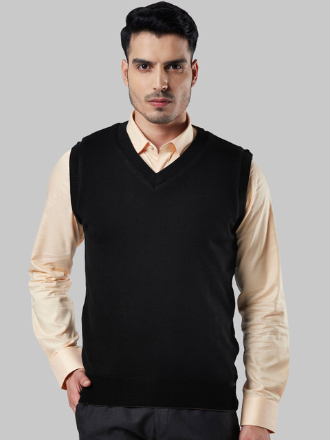 

Raymond Men Black Solid Woolen Sweater Vest