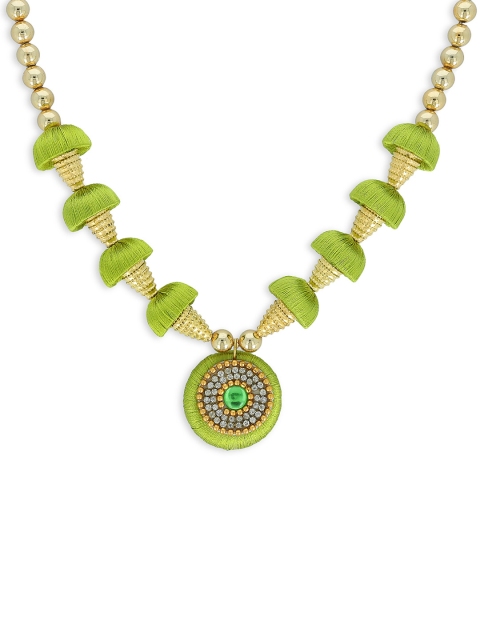 

AKSHARA Girls Gold-Toned & Green Alloy Gold-Plated Kundan Handcrafted Necklace