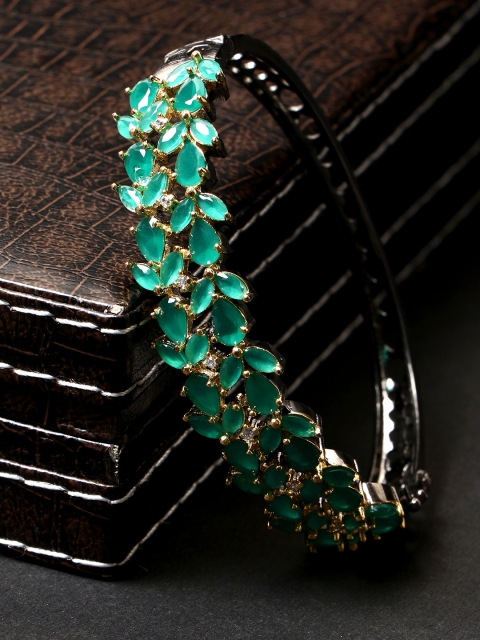 

Bhana Fashion Rhodium-Plated & Green Handcrafted Bangle-Style Bracelet