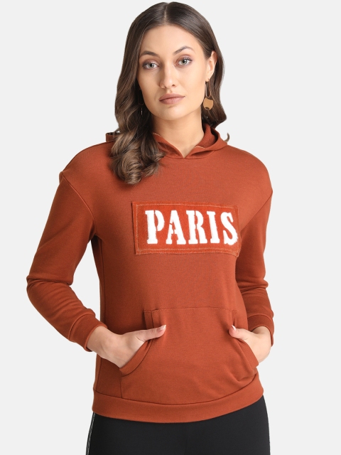 

Kazo Women Rust Brown Printed Hooded Sweatshirt