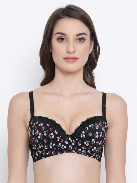 

Clovia Black Printed Underwired Lightly Padded T-shirt Bra BR1984C1334B
