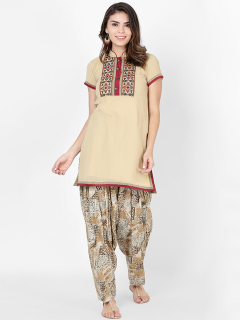 

Soch Women Beige & Maroon Yoke Design Kurta with Patiala