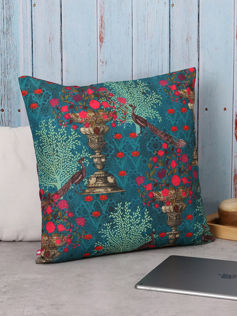 

India Circus by Krsnaa Mehta Green Set of Single Floral Square Cushion Cover