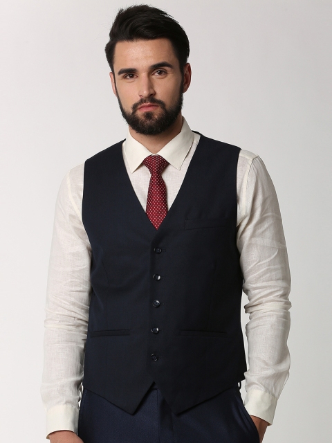 

Peter England Men Navy Blue Solid Woven Waistcoat