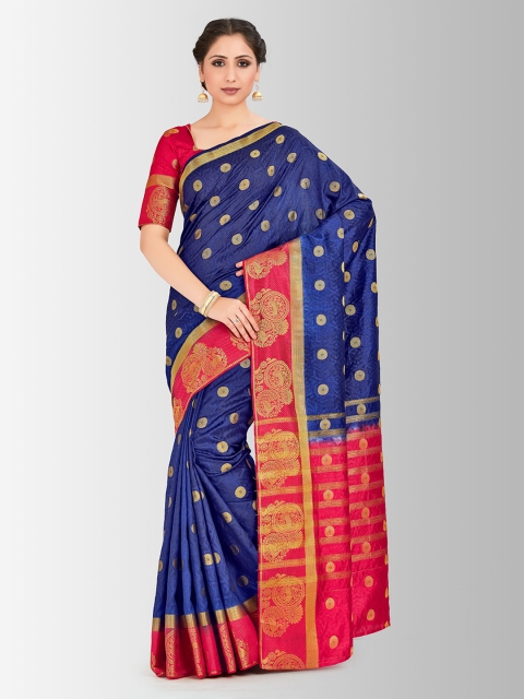 

MIMOSA Navy Blue Art Silk Woven Design Kanjeevaram Saree