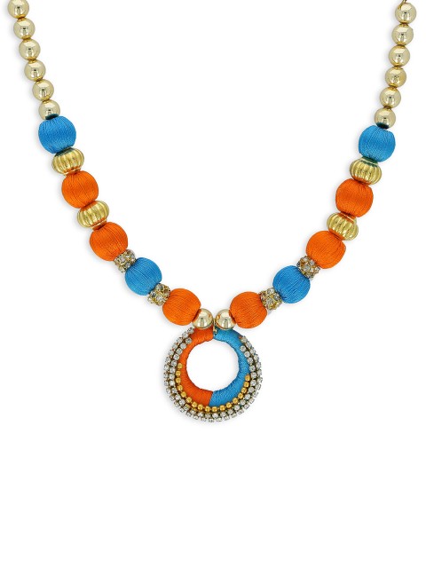 

AKSHARA Girls Blue & Orange Alloy Gold-Plated Kundan Handcrafted Necklace