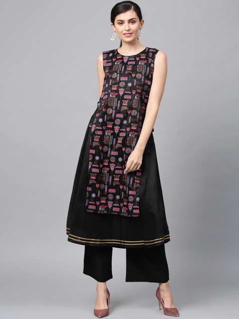 

ZIYAA Women Black & Pink Printed Kurta with Palazzos