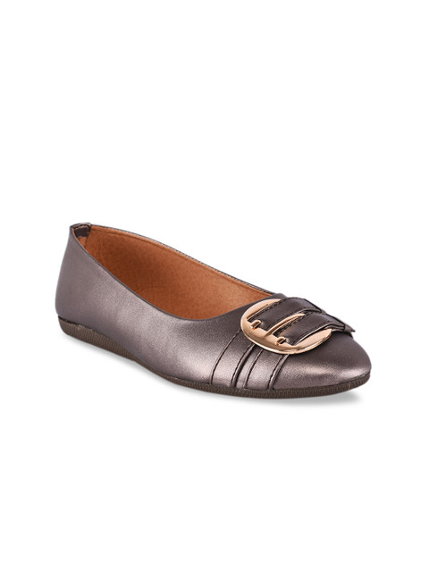 

BuckleUp Women Gunmetal-Toned Solid Ballerinas, Metallic