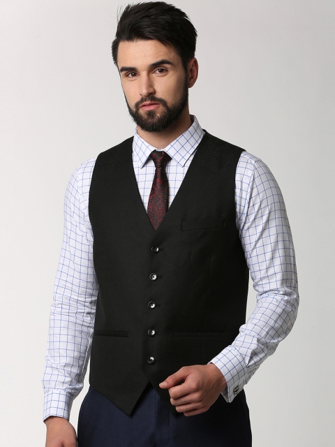 

Peter England Men Black Solid Woven Waistcoat